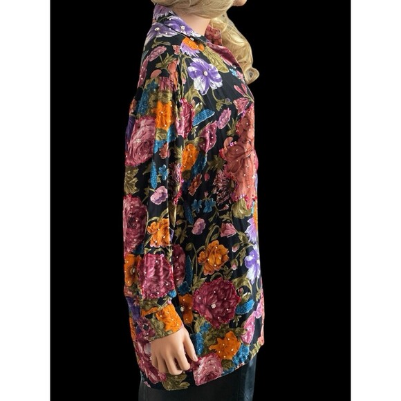 Vtg 80s Destination Other M L Shirt Oversize Floral Colorful Sequins Beaded - Picture 5 of 16